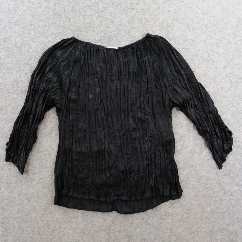 Uniqlo x Ines De La Fressange Top Womens Medium Black Twist Pleated 3/4 Sleeve